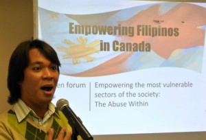 Maevn Marck Anthony Nery Gutierrez-Hauser singing the Philippine National Anthem during the first Empowering Filipinos in Canada event 2012.