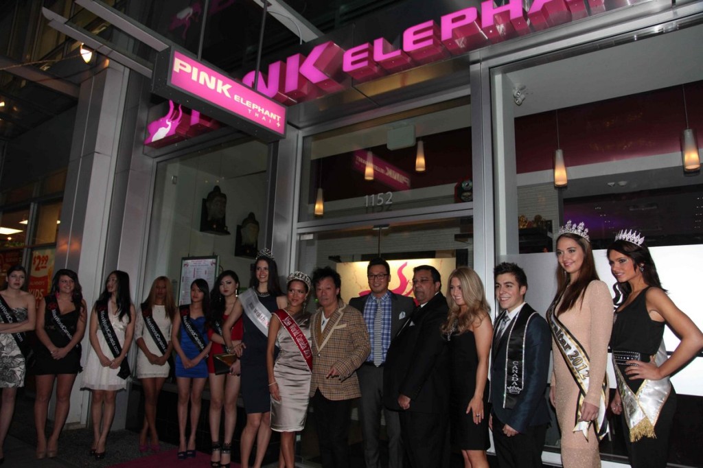 Simply the Best - The Luisa Marshall Show. Get Inspired Beauty with a Purpose - Miss World Canada Launch 2013. Miss World delegates pose for pictures outside Pink Elephant Thai.