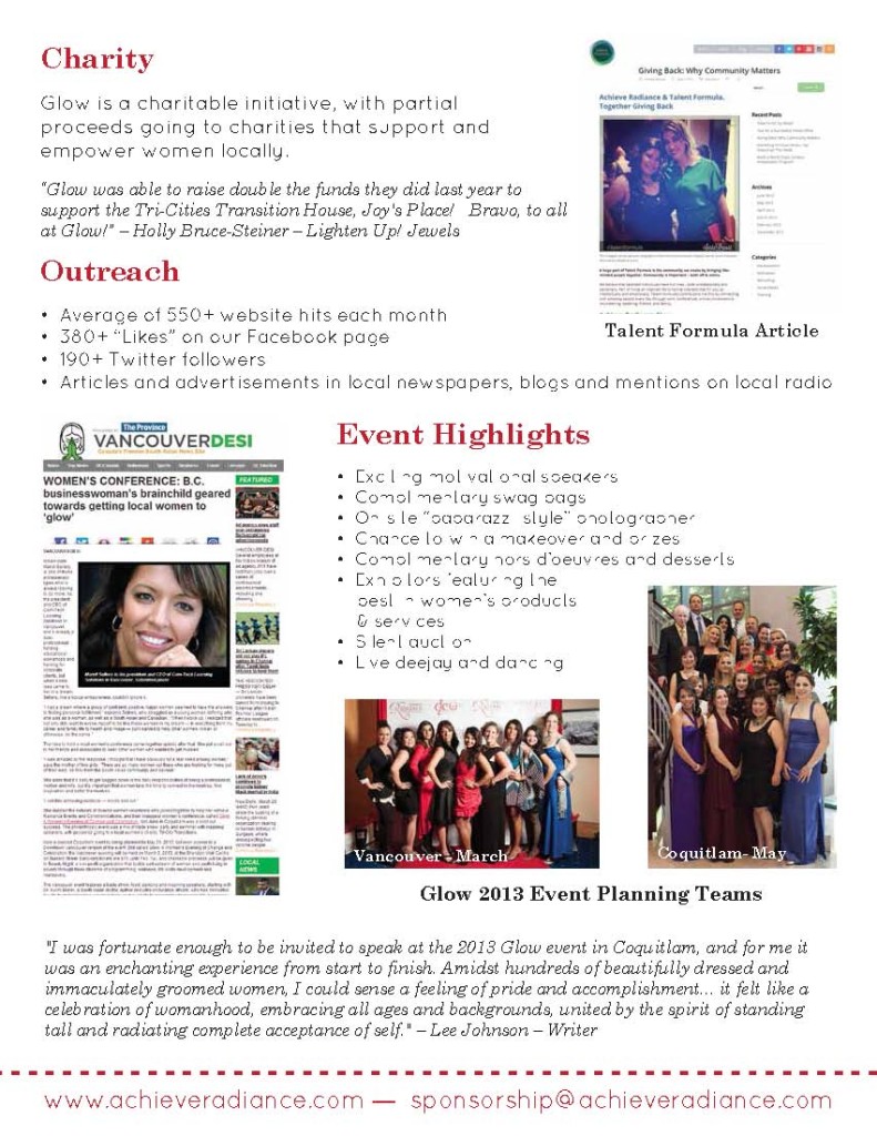 4th Annual Glow: A Women's Evening of Change and Celebration Media Piece.